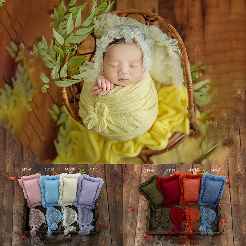 Newborn Photography Props Lace Hat+Pillow 2pcs/Set Baby Posing Props Up Pillows Studio 0-1 Month Infant Photoshoot Accessories