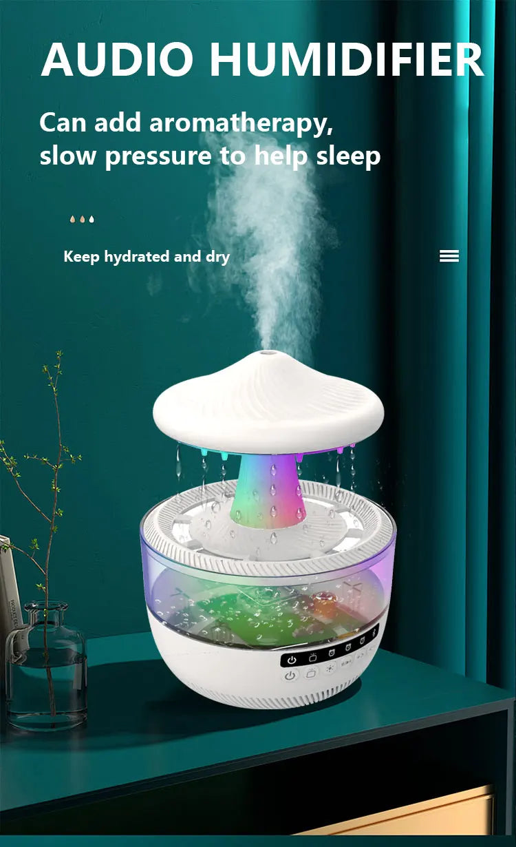 Cloud Rain Humidifier Colorful Mushroom Cloud Rain Drop Bedroom Sleep Night Light Rain Aromatherapy Machine Humidifier