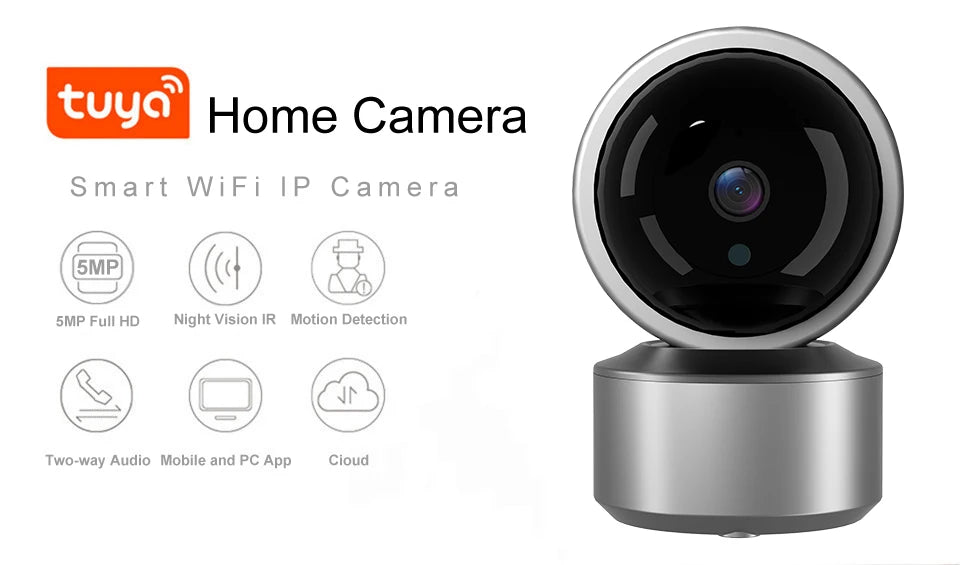 5MP WiFi Baby Monitor Security Camera, Tuya Smart Life APP, 355° PTZ Auto Tracking, IR Night Vision, 2-Way Audio Indoor IP Cam