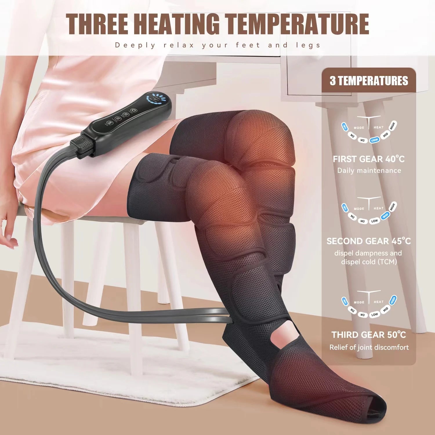 Air Compression Leg Massager Foot Calf Machine Blood Circulation Relaxation Instrument Long Airbag Vibration Heating Knee Tool