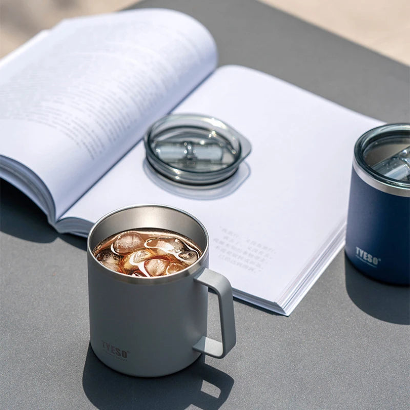 Tyeso 400ML Coffee Cups 304 Stainless Steel Mug with Visual Lid Portable Traveling Home Office Outdoor Water Cup Drinkware Gifts