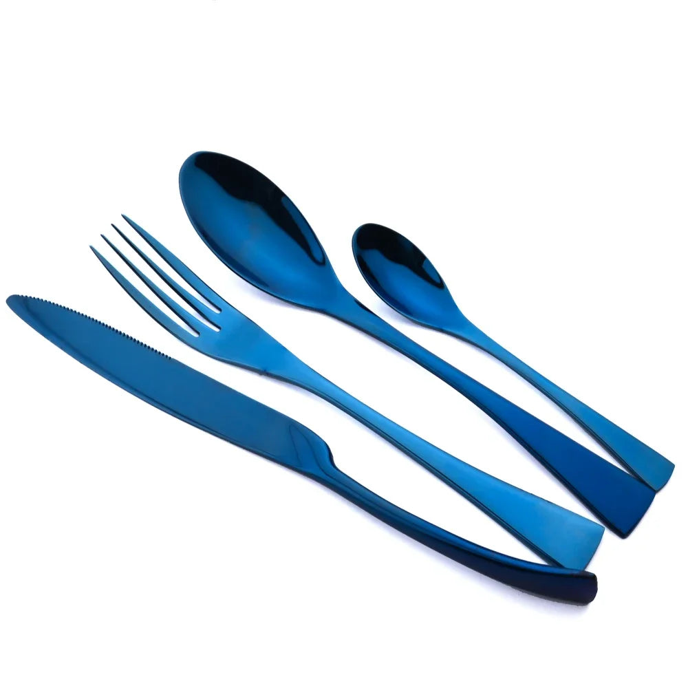 24Pcs/Set  Cutlery Sets 304 Stainless Steel mirror Tableware Knife Forks Spoons Silverware Dinnerware Kitchen Flatware Gift Box