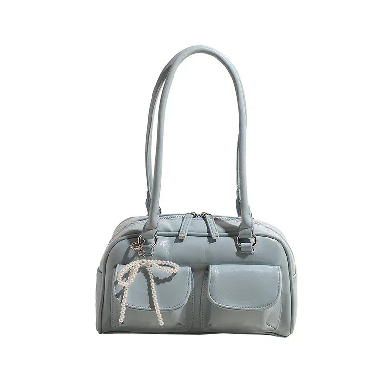 Solid Sewing Thread Fashion Glossy PU Shoulder Bags Baguette Versatile Hand Bags 2025 Hot Sale Bags for Women Bolsas Femininas