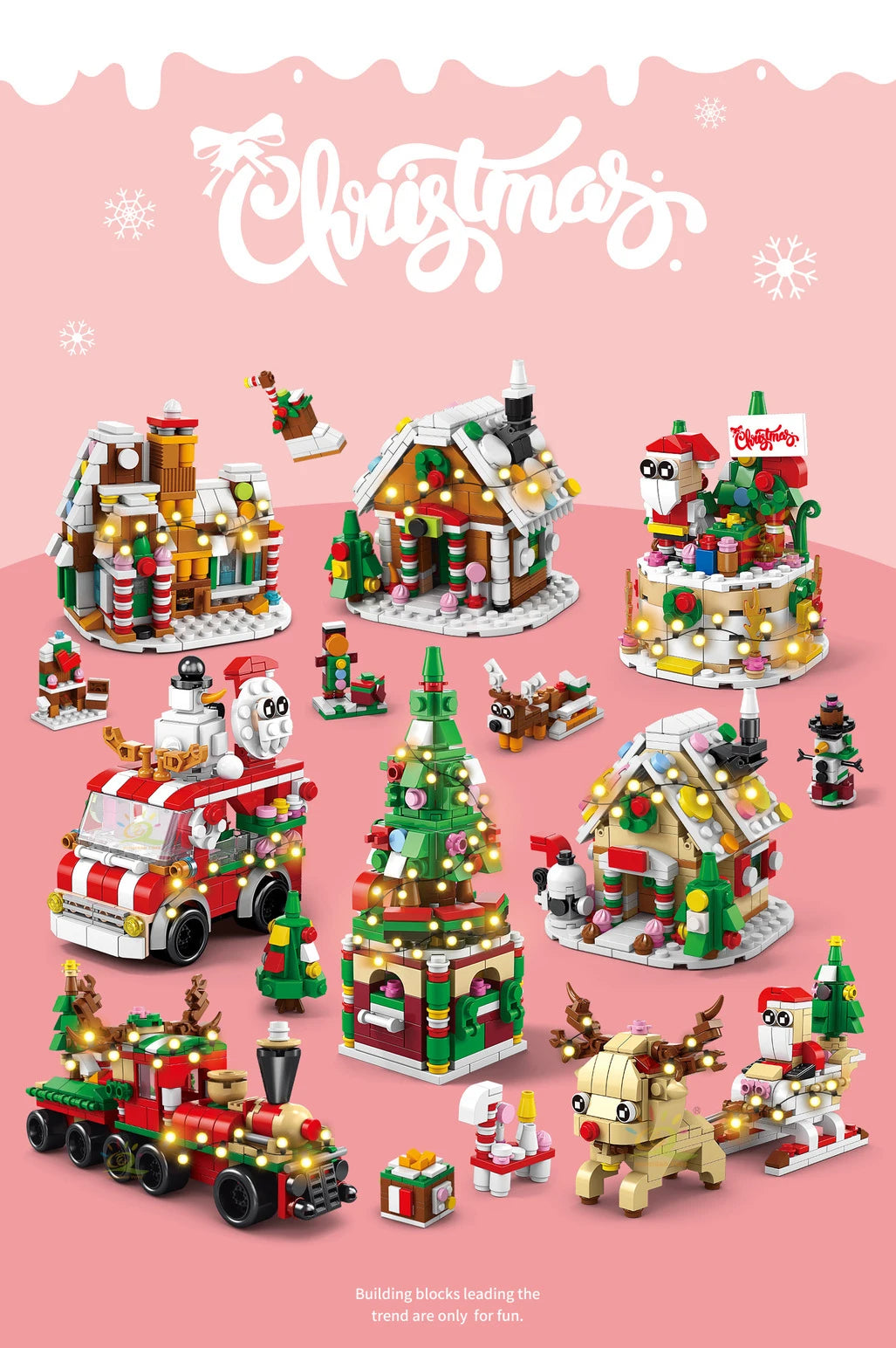 HUIQIBAO 6IN1 Christmas Elk Deer Santa Claus Building Blocks City Snow House Xmas Tree Bricks Set Toys for Children Kids Gift