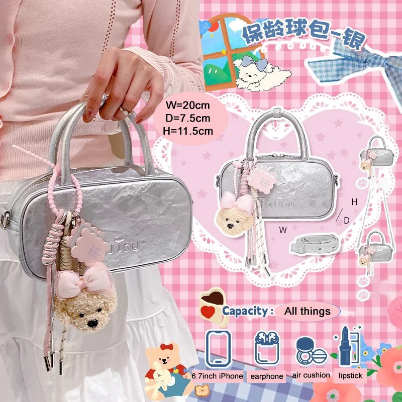 TOUTOU Boston Bowling Bag Imitation Plant Tanning Autumn Shoulder Handheld Crossbody Mini Purse for Women Teacher Christmas Gift