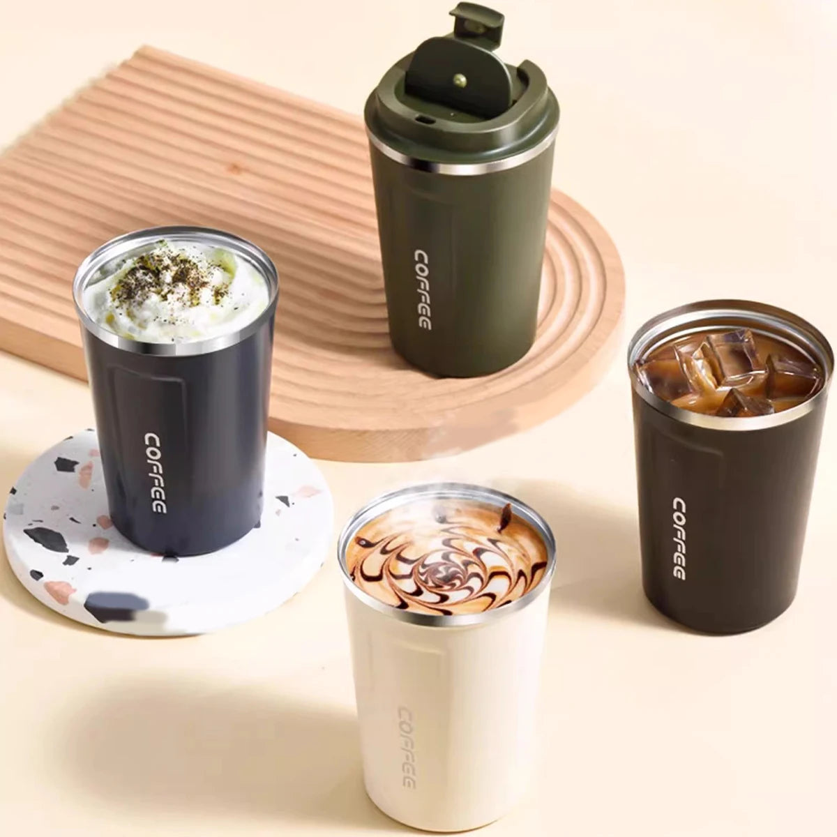 WORTHBUY 510ML 304 Stainless Steel Thermos Water Cup Portable Tumbler Leak-proof Drinkware Double Wall Insulated Coffee Mug