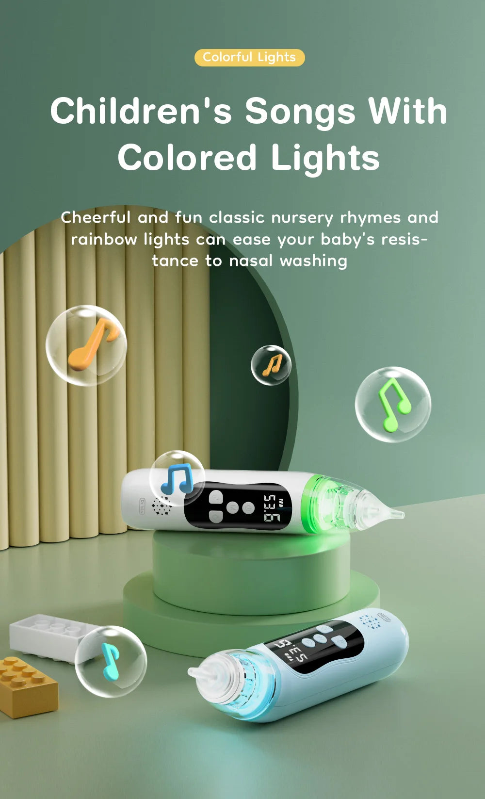 MAMIJOY Baby Electric Nasal Aspirator Nose Suction Device with Food Grade Silicone Mouthpiece 6 Suction Modes and Soothing Music