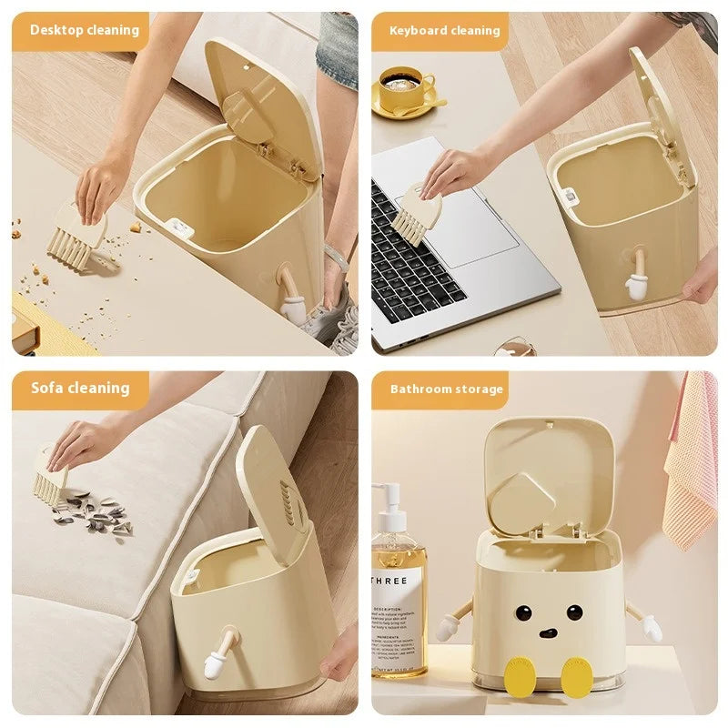 1pcs Desktop Mini Trash Can Press To Open The Cover Plastic Trash Can Household Living Room Bedroom Rubbish Storage Bucket