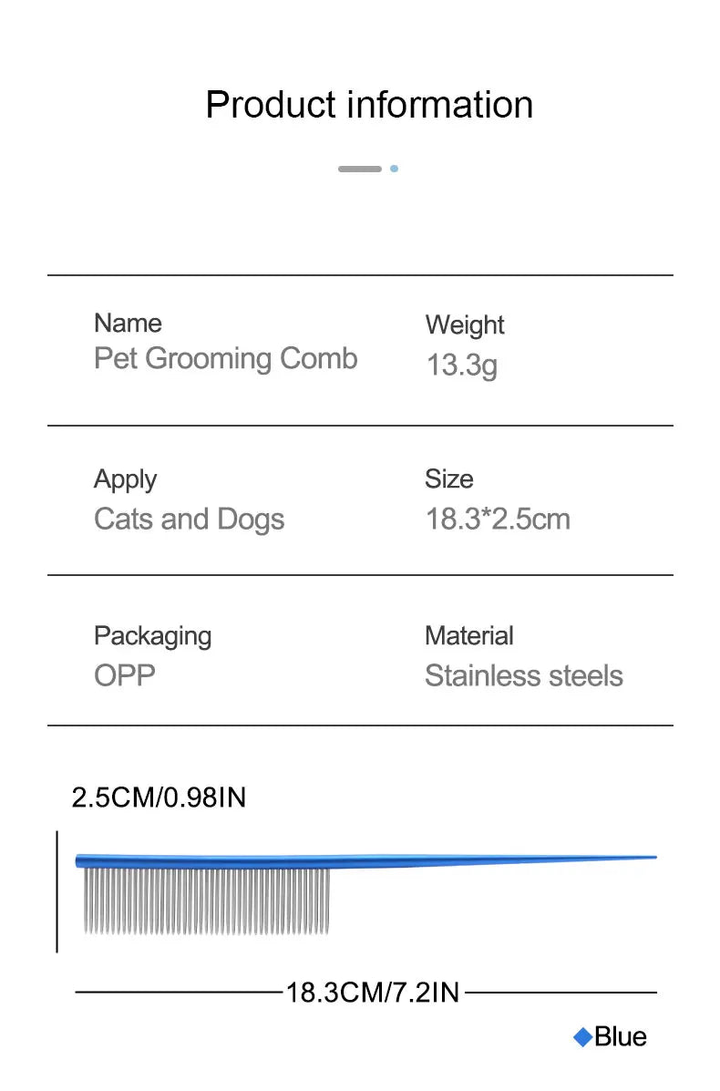 Stainless Steel Pet Flea Comb Practical Colorful Non-rust Dog Grooming Comb Dense Tooth Pet Hair Comb Cleaning