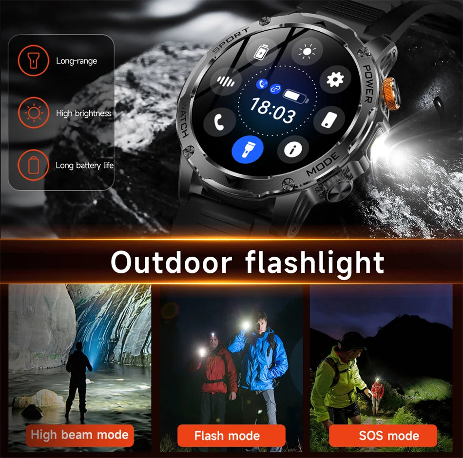 LIGE 2025 New For HUAWEI Xiaomi 1000mah AMOLED Smart Watch Men Sports Fitness LED Flashlight 3ATM Waterproof BT Call Smartwatch