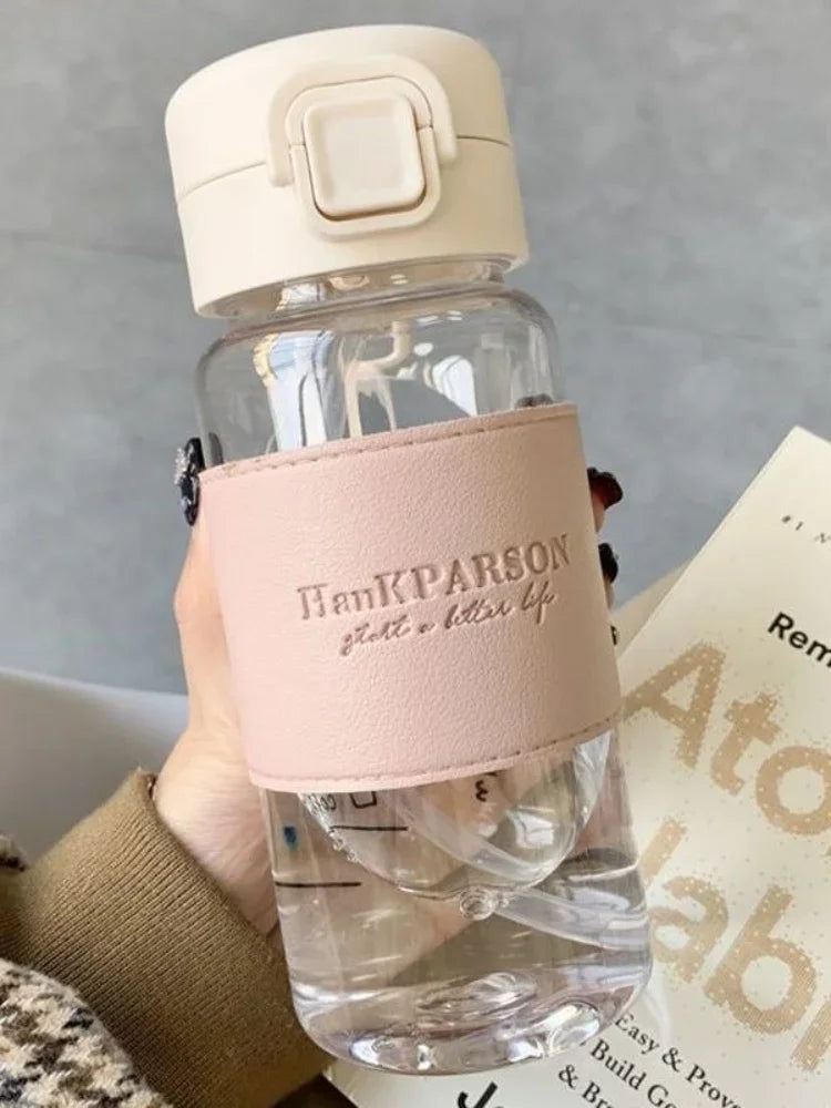 500ml Portable Water Bottle with Straw Creative Cute Leak-proof Plastic Drinking Bottle Milk Coffee Tea Juice Cup Drinkware