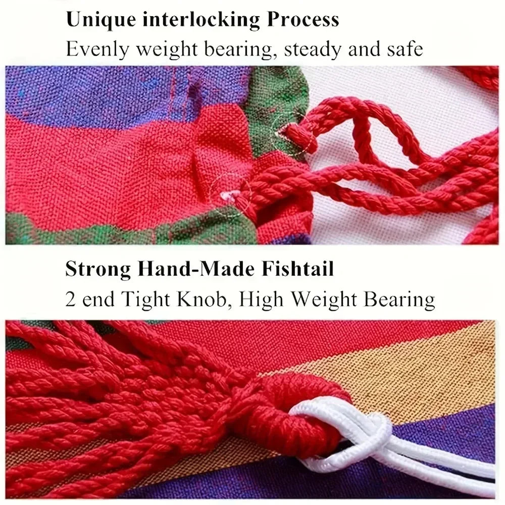 200KG Capacity Stripes Canvas Hammock Chair Thick for Garden Swing Seat Patio Camping Beach Dormitory Leisure with Storage Bag