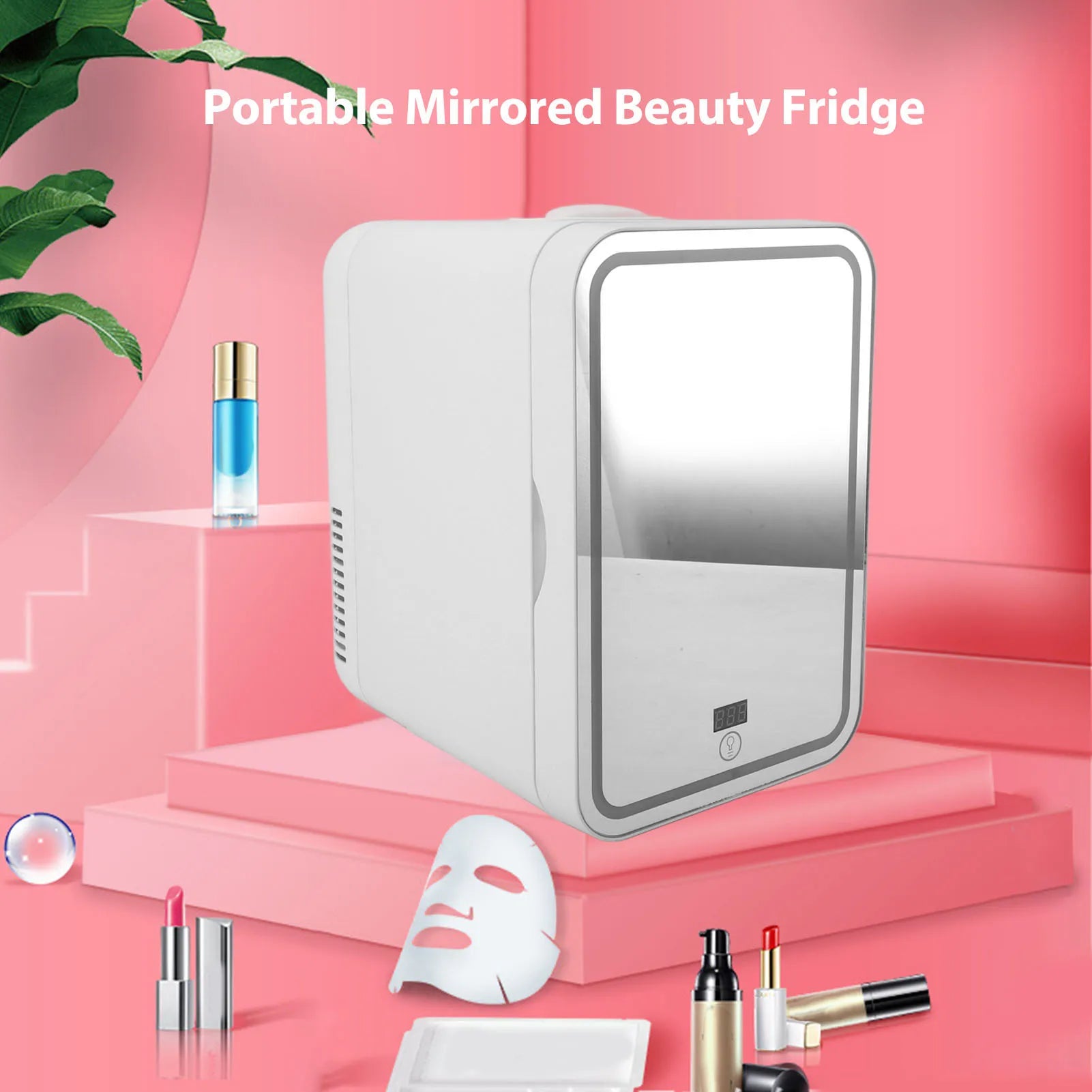 Portable Mirrored Beauty Fridge With Lighting 8L Mini Fridge Skin Care Makeup Storage with Mirror Light Cooler Warmer Refrigerat