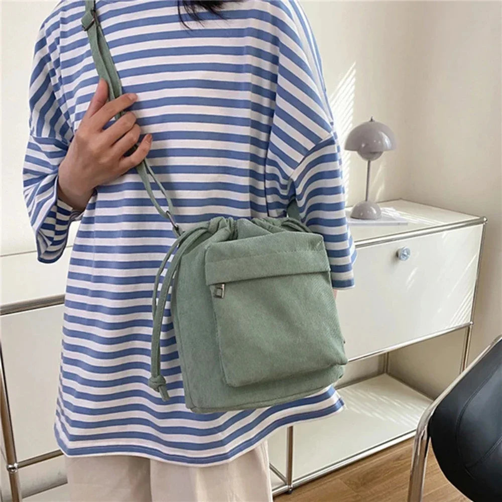 2025 New Women Bag Middle Shoulder Bag Korean Style Drawstring Bucket Bag Casual Light Youth Crossbody Bag Whole Sale