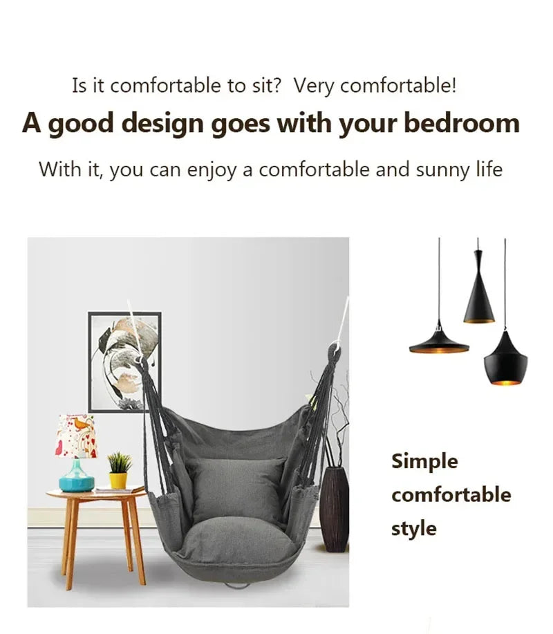 Durable Hanging Hammock Chair Bedroom Furniture Hanging Swing Indoor Outdoor Cotton Rope Boho Patio Chair Home Decor for Balcony