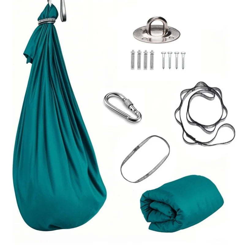 1.5*2.8m Elastic Swing Hammock Indoor and Outdoor (Including Fixing Hardware) Elastic Swing Adjustable Aerial Yoga Adult Healing Hammock Swing Set, Elastic Fabric Hammock. Embrace the Swing, a Hanging Swing Hammock, Suitable