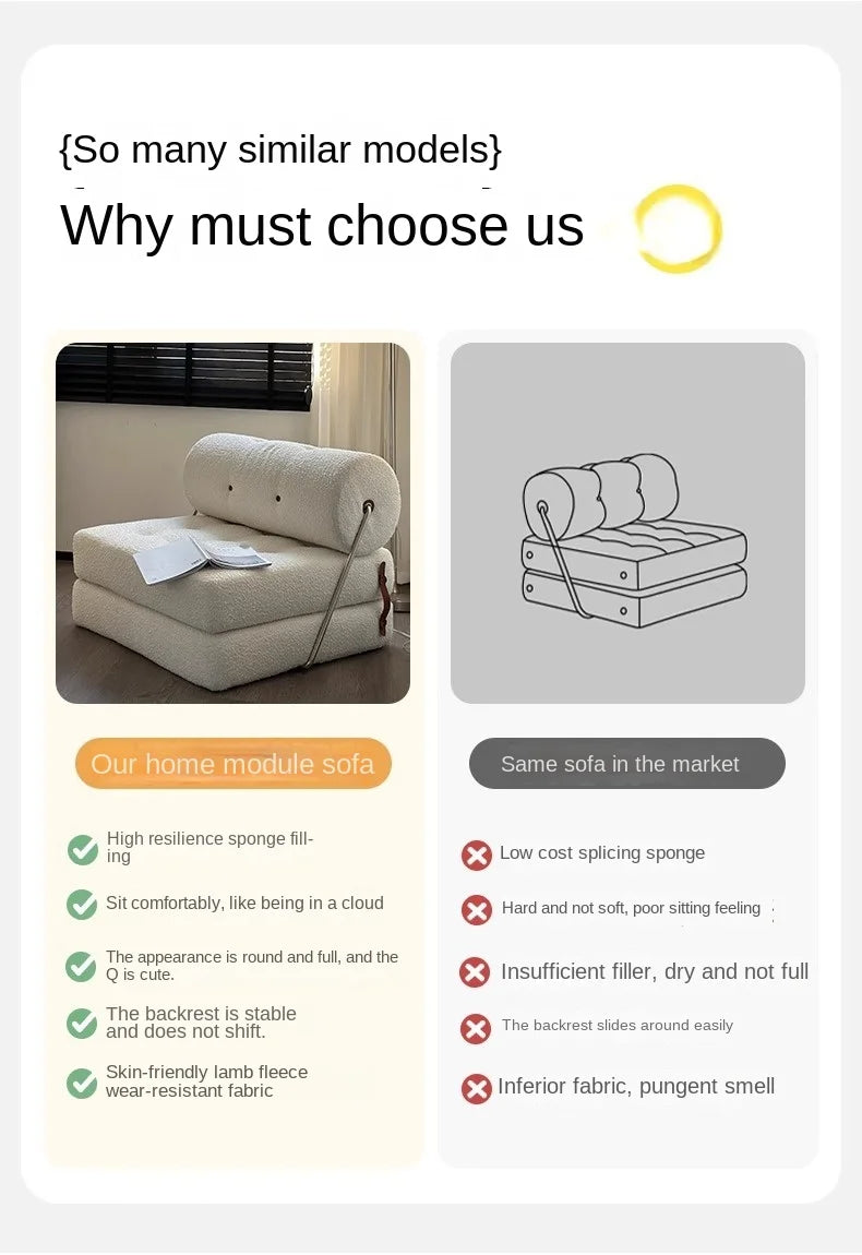 X&D Cream Style Lamb Fleece Leisure Folding Sofa Bed Fold Dual Use Single Small Unit Living Room Balcony Leisure Sofa Lazy Sofa