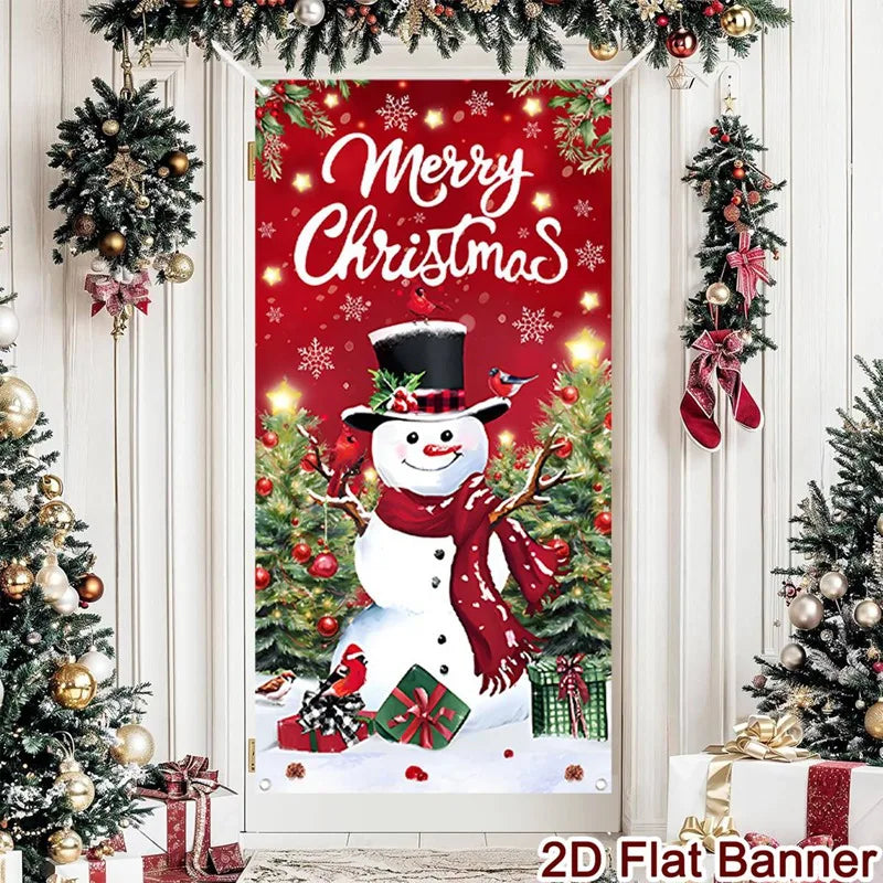 Merry Christmas Porch Door Banner Hanging Ornament Christmas Decoration For Home 2025 Xmas Flag Navidad Noel Gifts New Year 2026