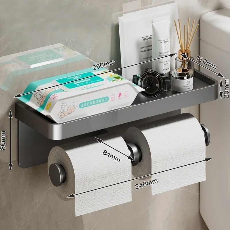 No Drill Toilet Paper Holder Wall-Mounted Aluminum Alloy Toilet Paper Holder Tissue Rack Tissue Holder Bathroom Accessories