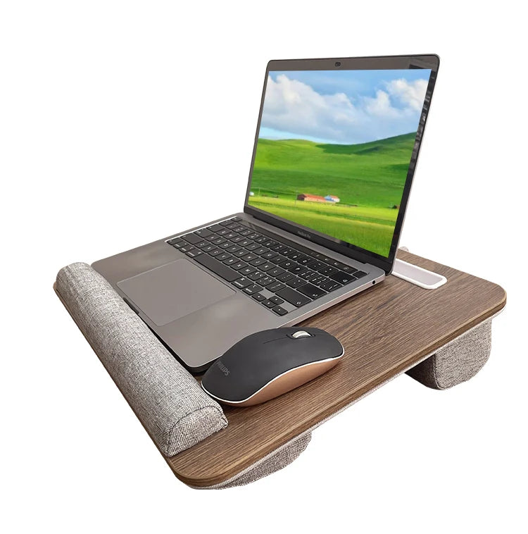 Mumucc Wooden Suspended Bed Study Table, Portable 15 Inch Laptop Desk With Handle, Sponge Cushion AND ABS Slot,Black,Khaki,Brown