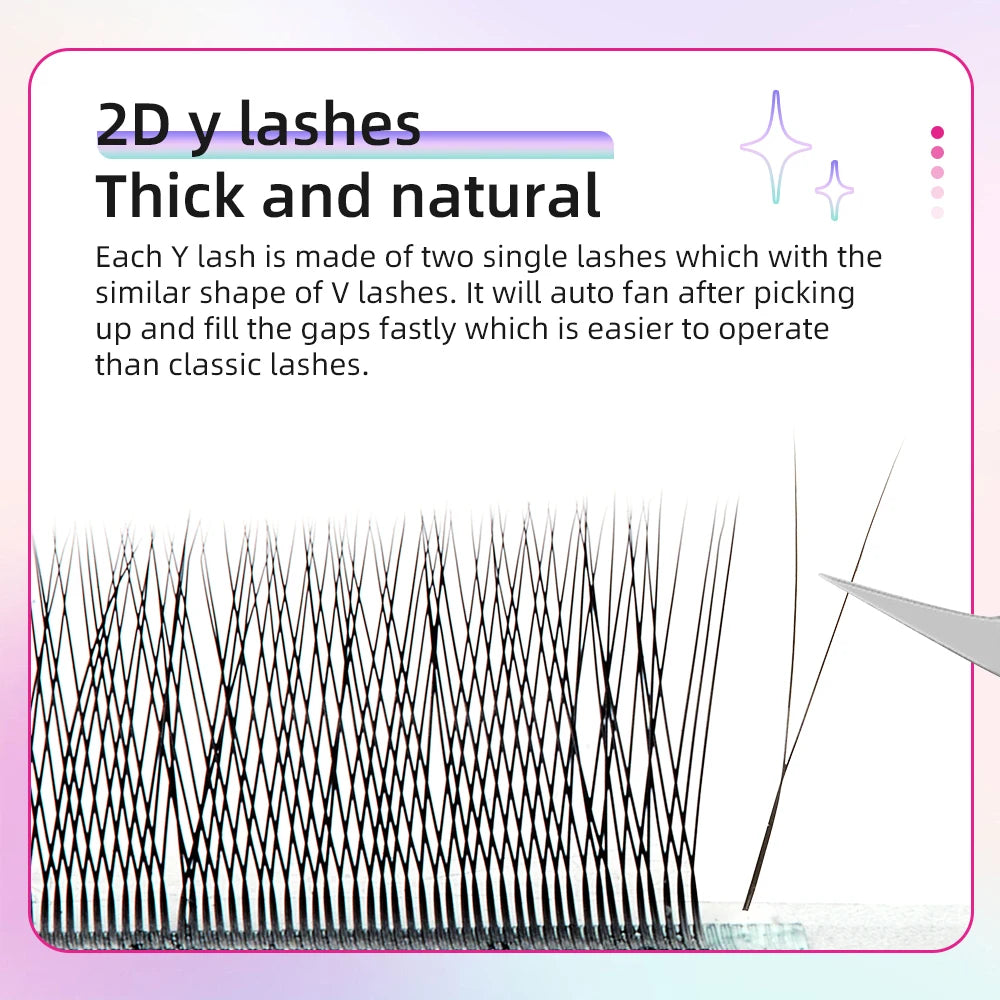 Yelix New 2D Volume Lashes Dark Brown Ultra-thin Y Lash Extension Lightweight Premade Fans Eyelash Extensions Single Tip 2D Y