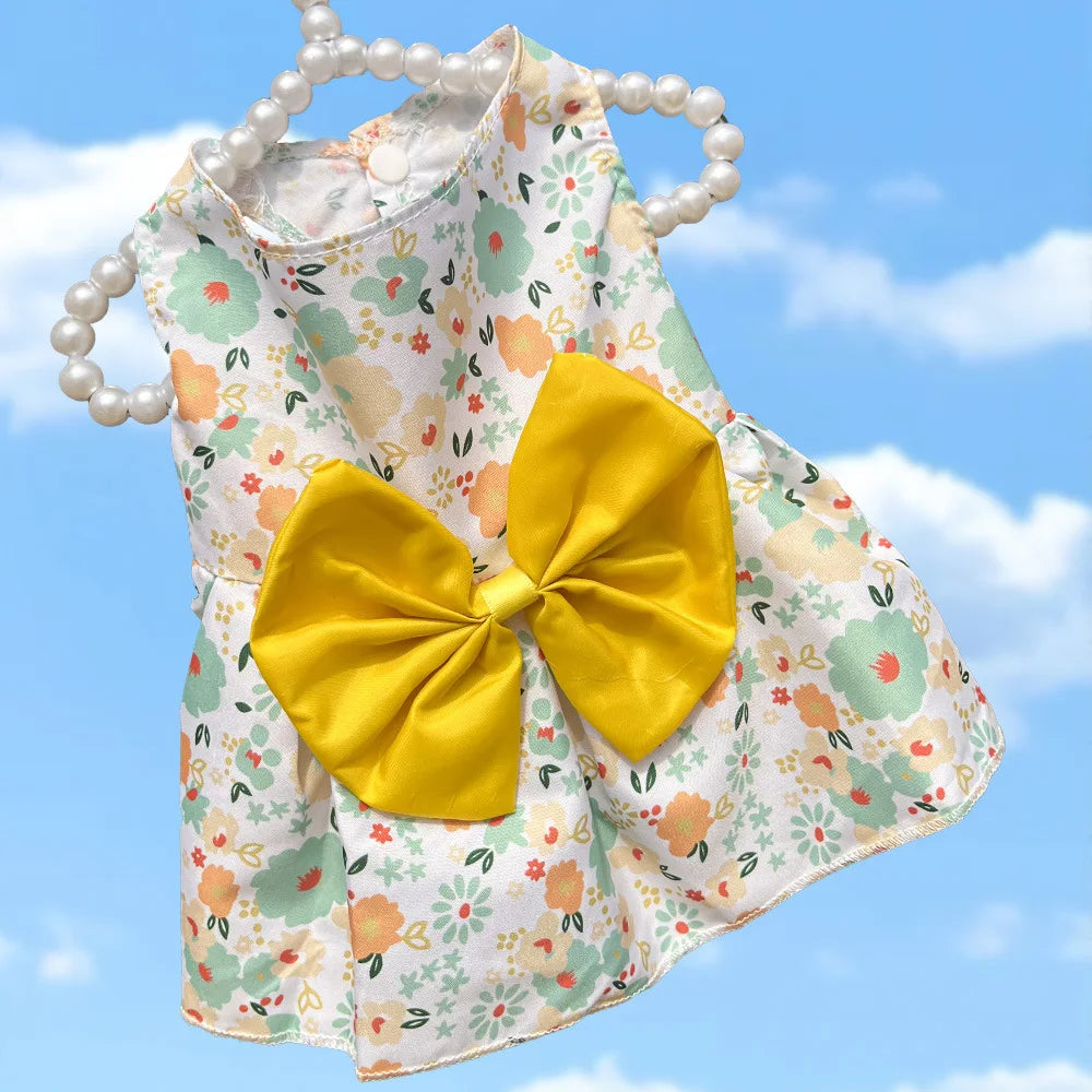 Dog Princess Dress Summer Kitten Pet Skirt Cute Printed Bow Lace Dog Dresses for Small Medium Puppies Poodle Chihuahua Apparel