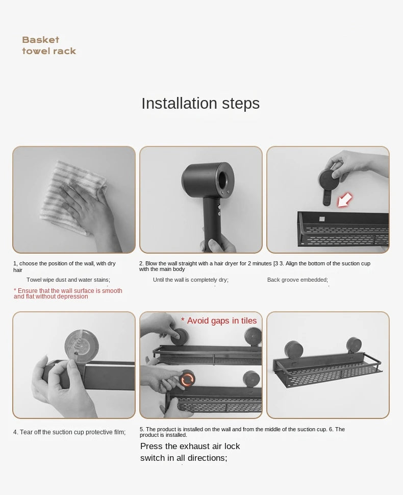 Suction Cup Bathroom Rack Bathroom Shelf Toilet Space Aluminum No Drill Hanging Rack Bathroom Organizer Hang On the Wall