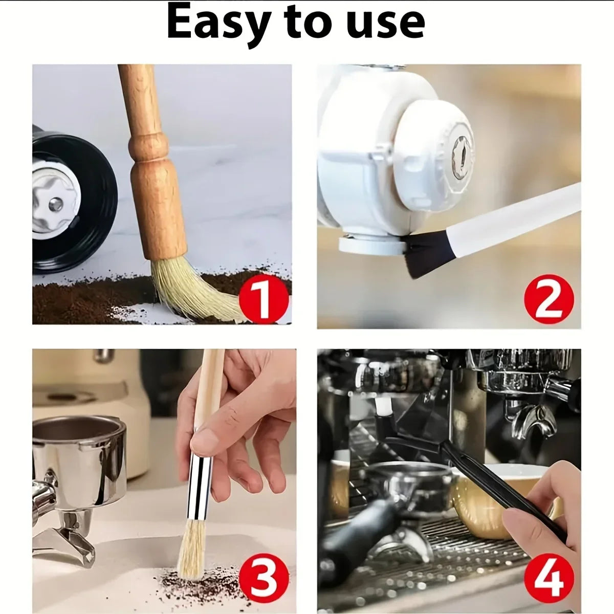 Coffee Brush Set Espresso Brush Kit Include Wooden Coffee Grinder Machine Cleaning Brush and Nylon Espresso Brush