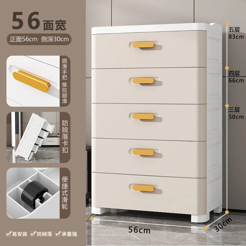 Thickened Drawer Storage Cabinet, Multi-Layer PP Organizer, Silent-Wheel Bedside Cabinet, Modern Large-Capacity Home Storage Box