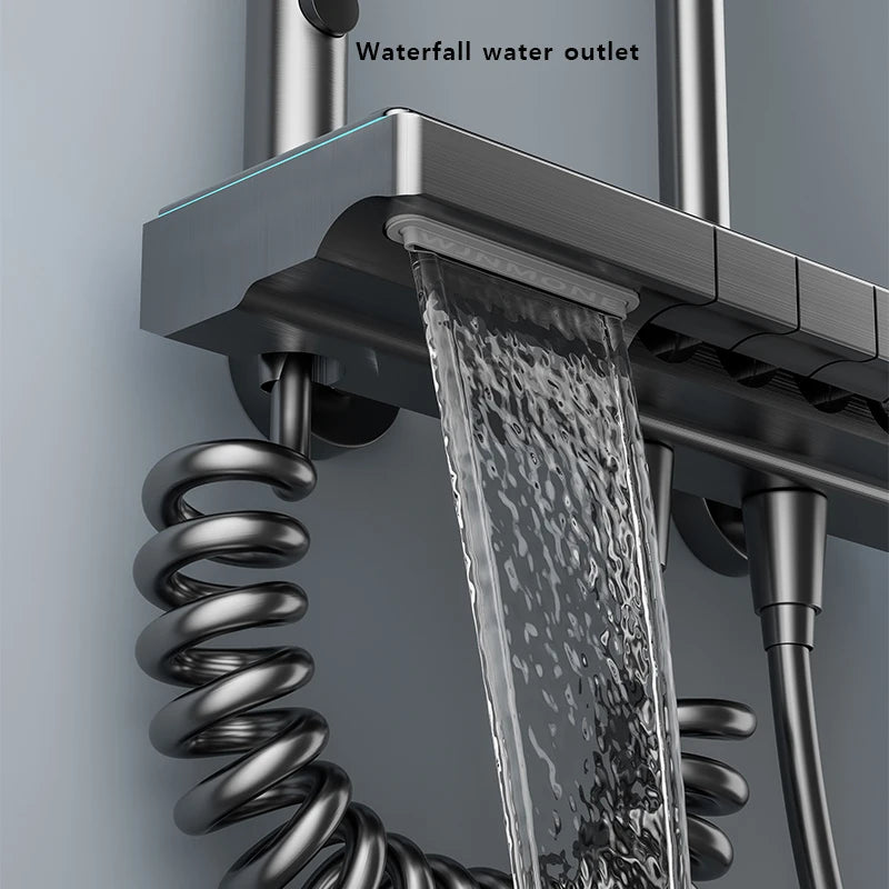 Luxury Bathroom Shower Faucet Set Smart Temperature Display Rainfall Shower System Rain Waterfall LED Bathtub Mixer Tap Showers