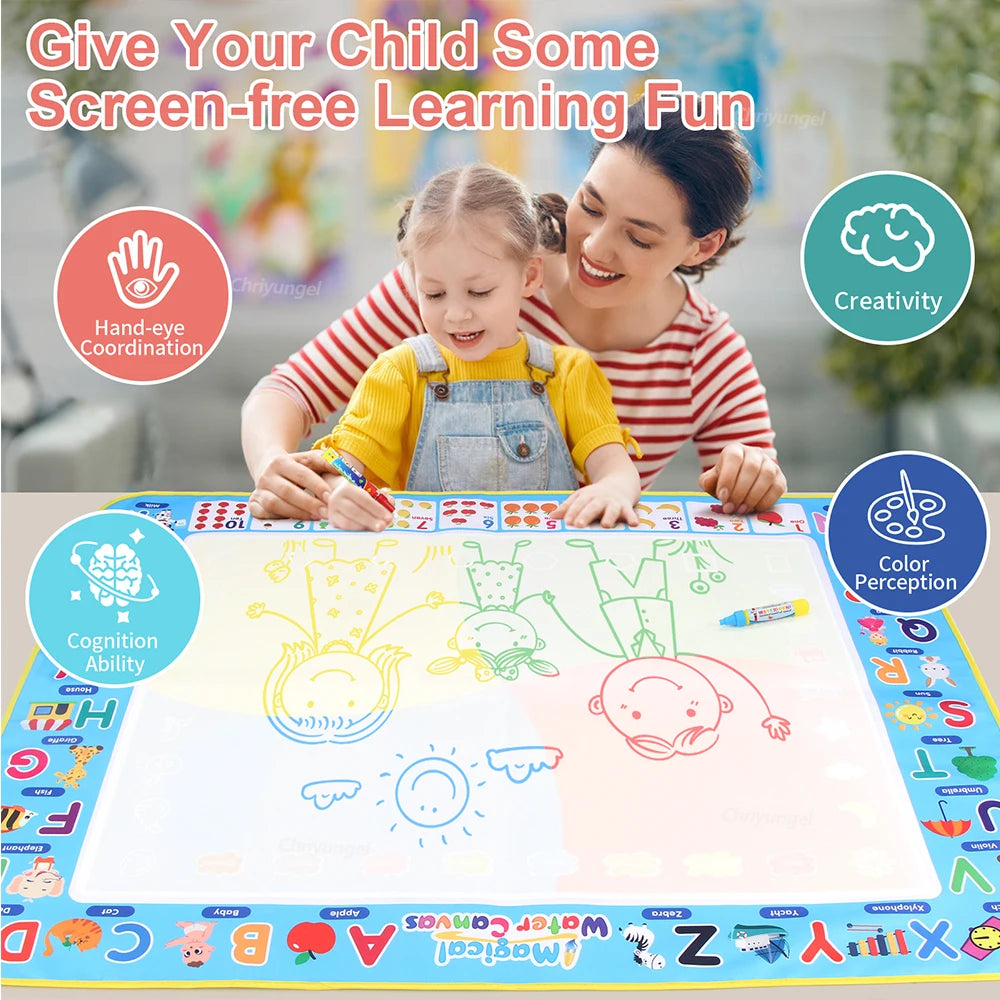 No Mess Kids Water Drawing Mat  Doodle Coloring Board with Magic Pens & Stamps Educational Montessori Toy Gift for Boys Girls