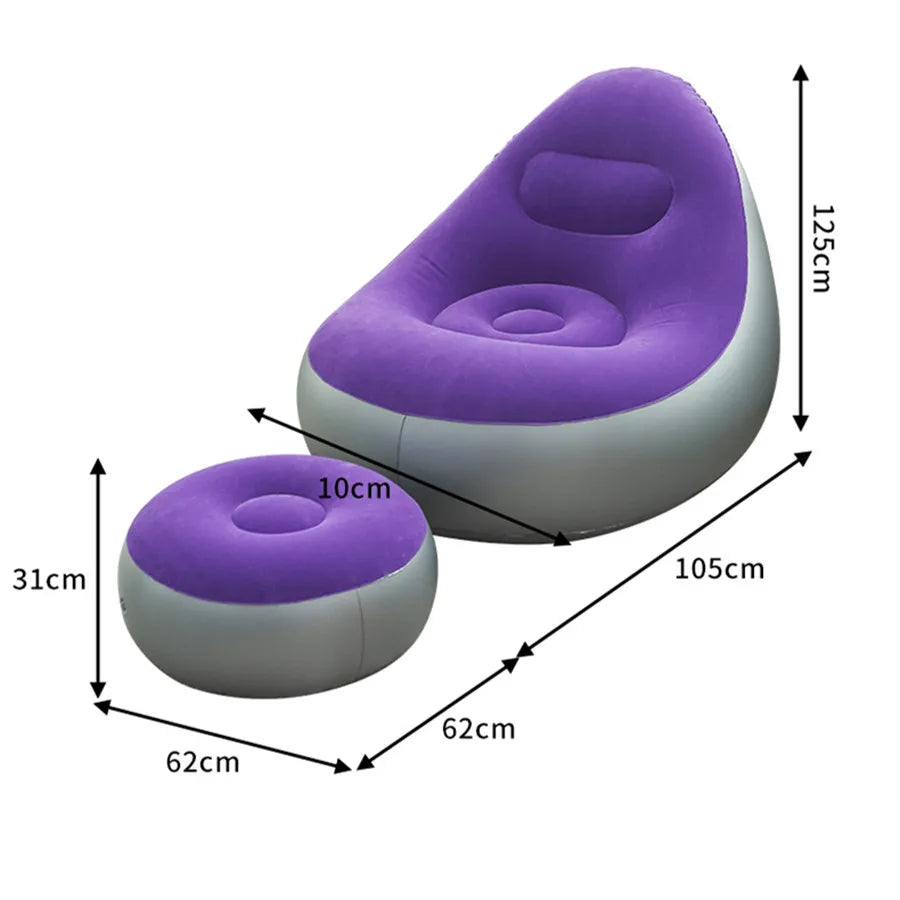 Inflatable Lounge Chair for Adults, Folding Portable Lazy Sofa with Foot Stool ,Air Couch Sofa for Livingroom and Bedroom