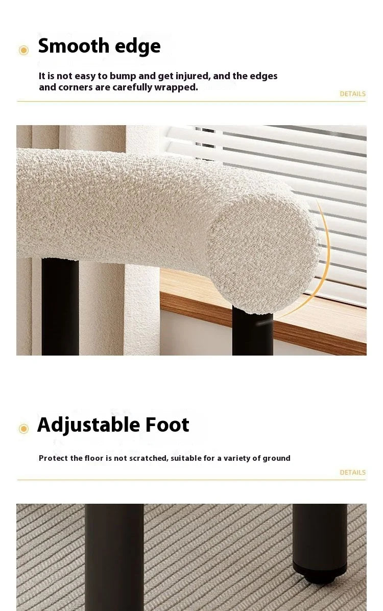 Cloud Vanity Stool Plush Lambwool Round Silhouette, Bedroom Makeup Chair with Designer Cloud Aesthetic Ergonomic Lumbar Support