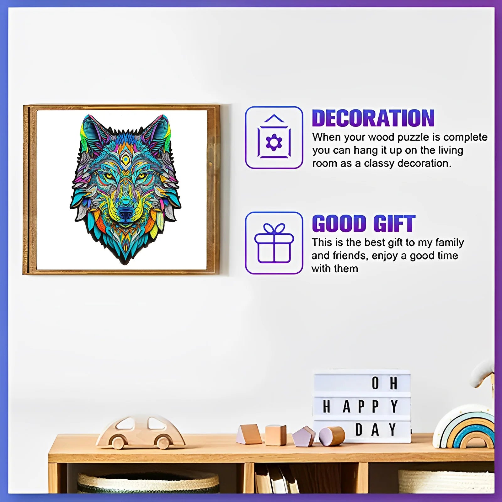 Wolf Pattern Wooden Puzzle, Irregular Animal Shapes, Educational Toys, Best Holiday Birthday Gift