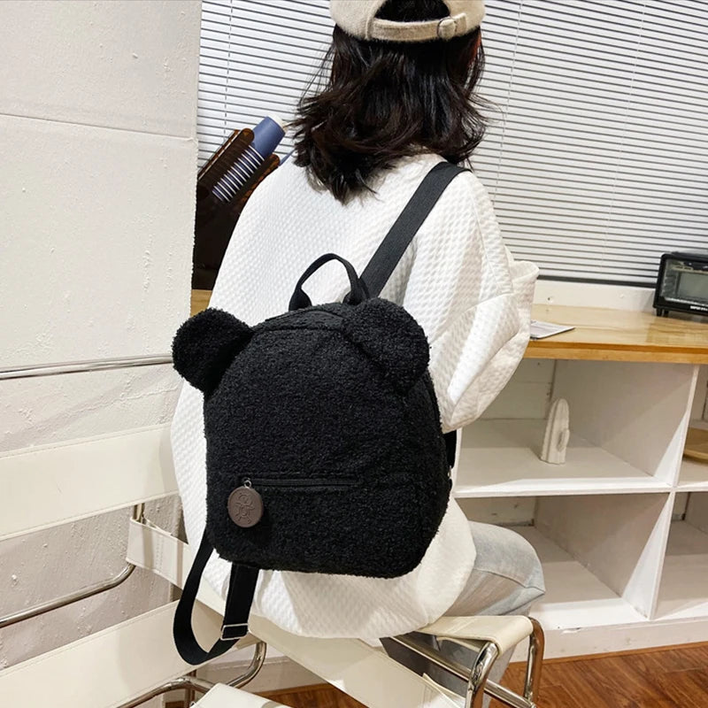 Cute Bear Ear Plush Backpack for Kids Adult Lamb Fleece Shoulder Bag High-capacity Korean Parent-Child Bags Boys Girls Backpacks