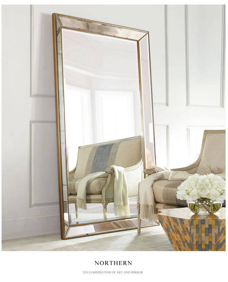 Full Length French Style Mirror Decoration Wall Living Room Aesthetic Mirror Luxury Vintage Floor Standing Espelho Accessories