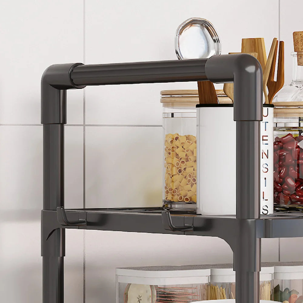 Extra Wide Microwave Stand - 2-Tier Heavy-Duty Kitchen Shelf for Oven Toaster & Spice Racks with Handrail Hooks Non-Slip