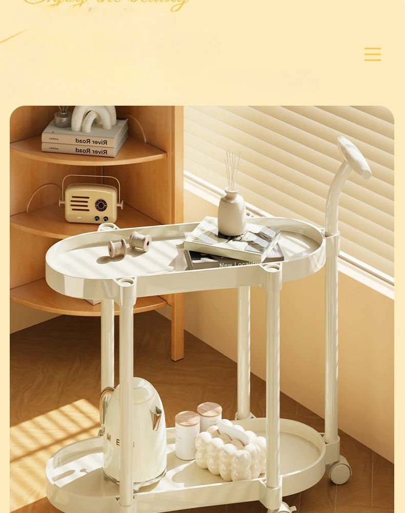 Cream Style Coffee Table Cart Creative Double-layer Snack Rack Bedroom Living Room Mobile Side Table Bedside Table Storage Rack