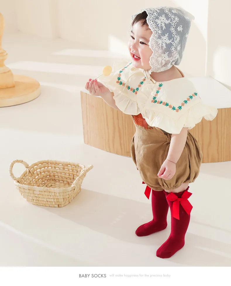 Baby Girls Bow Knee High Socks Cute Kids Girl Student Princess Sock Children Solid Color Cotton Socks Infant Newborn Clothing