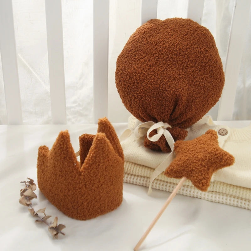 Baby Teddy Velvet Balloon Crown Hat Headwear Star Fairy Stick Happy Birthday Party Decoration Newborn Photography Accessories