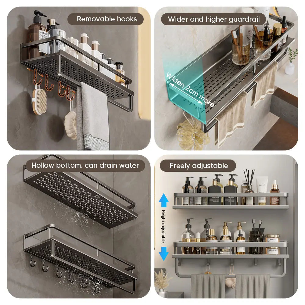 Aluminum Shower Organiser Bathroom Shelf Without Drilling Gray Wall Toilet Storage Shelf Shampoo Holder Bathroom Accessories