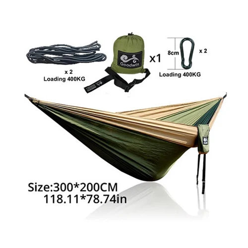 300X200CM Double Person Outdoor Garden Camping Hammock Lightweight Parachute Nylon Travel Hiking Swing Hang Sleeping Bed