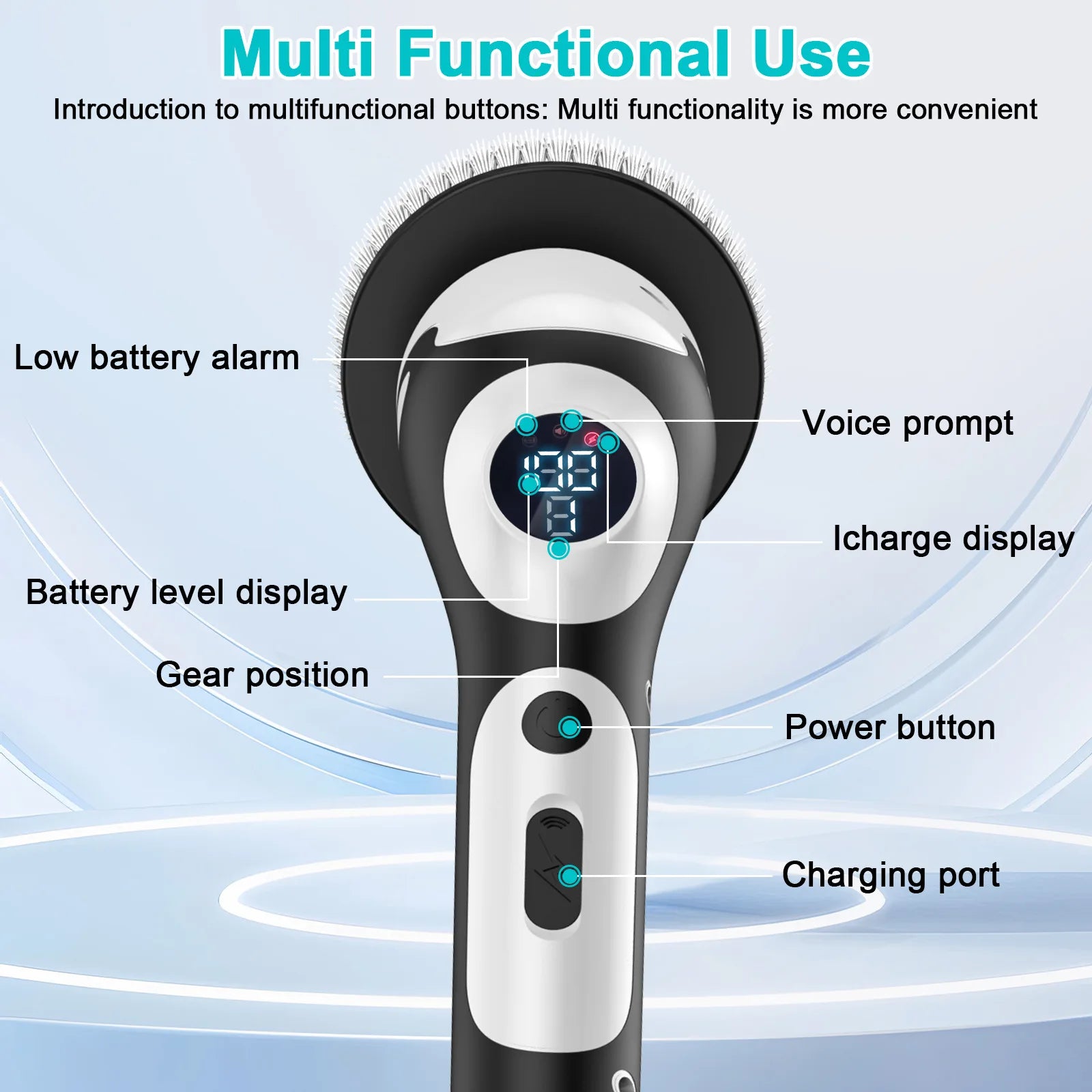 Multifunctional Electric Cleaning Brush Voice Rechargeable Smart Rotary Cleaning Brush Kitchen Cleaning Brush