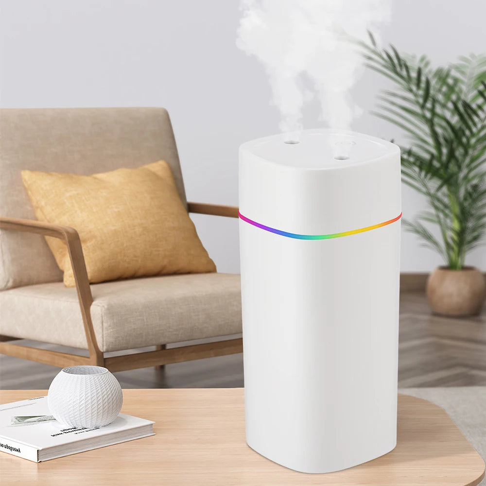600ML Air Humidifier Double Spray Port Essential Oil Aromatherapy Diffuser Mute Atomizer Colorful Lights For Home Office Car