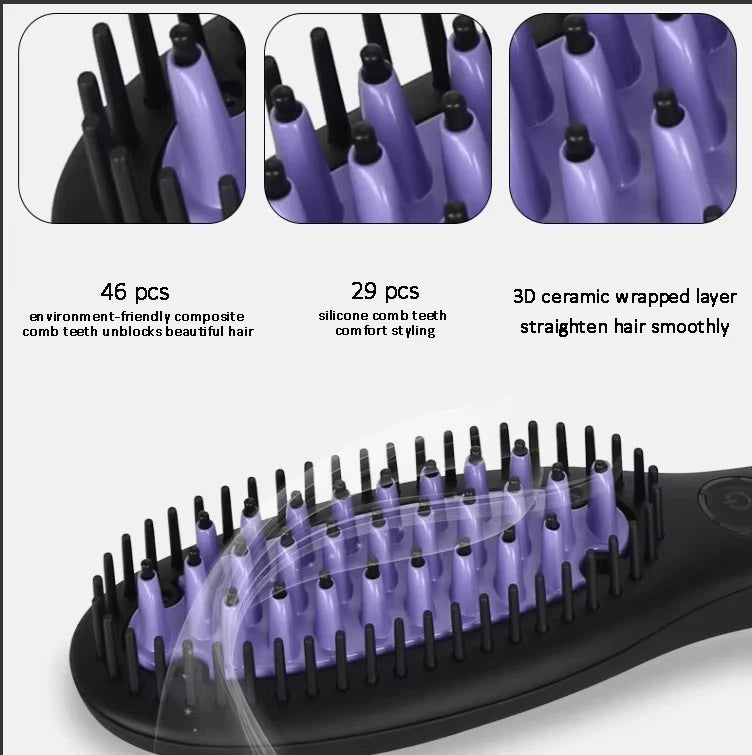 Professional Hair Straightening Brush Black Electric Ceramic Comb Multifunctional Hairbrush Electronic Curler Curling Tool Irons