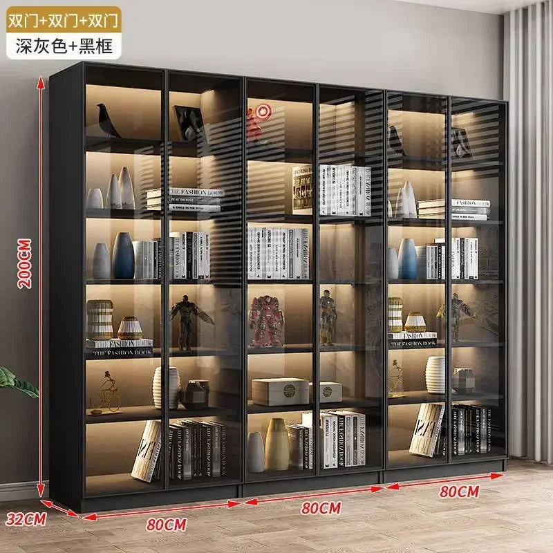 Modern Dust-Proof Bookcase with Glass Door Display Cabinet Modern Luxury Customized Home Living Room Integrated Bookshelf