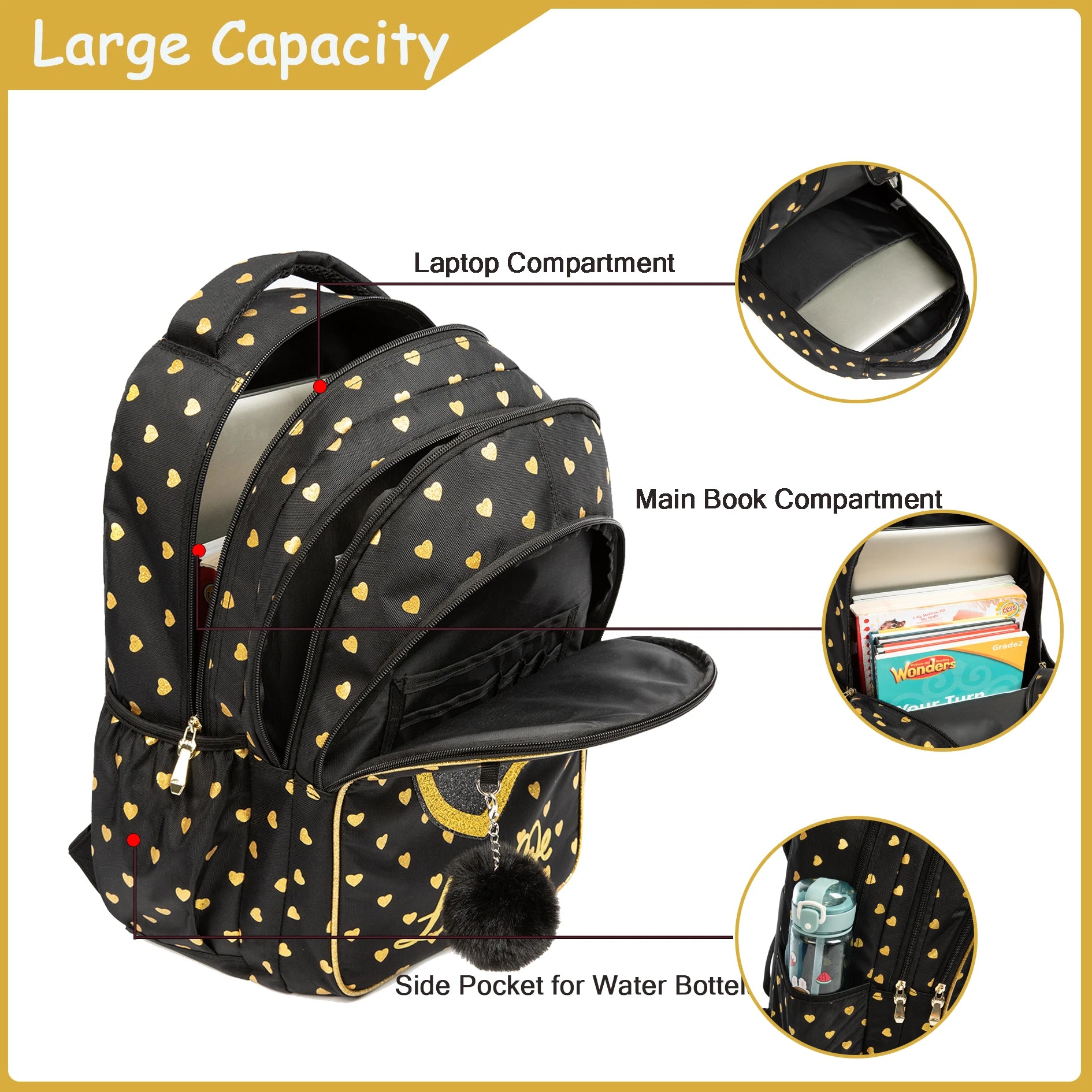 School Backpacks for Girls Backpack with Lunch Bag Pencil Case Elementary Primary Backpack for Teen Girls