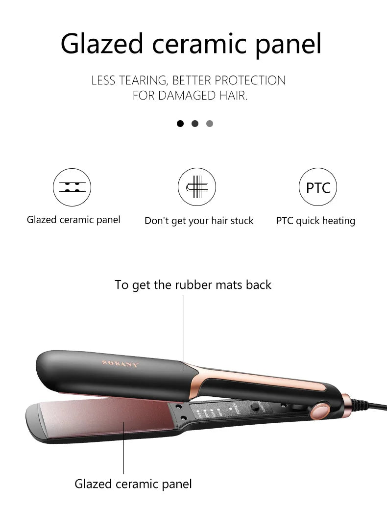 Sokany Professional Hair Straightener Ceramic Glazed No Damage 110-240V Salon Quality Styling Tool