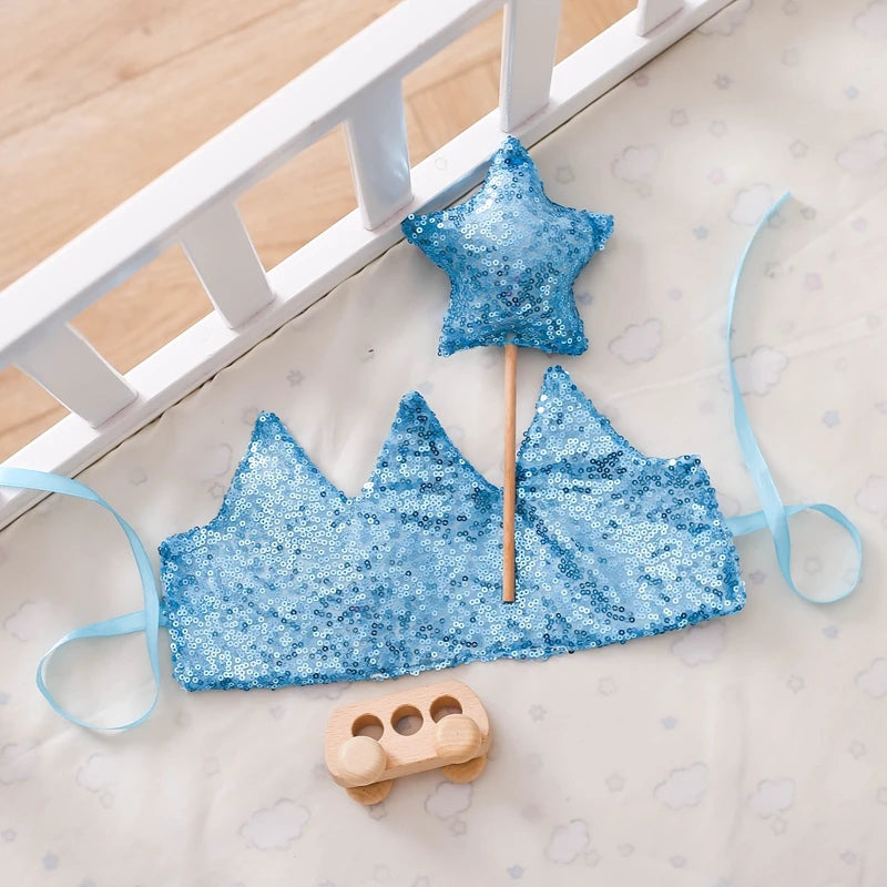 Baby Teddy Velvet Balloon Crown Hat Headwear Star Fairy Stick Happy Birthday Party Decoration Newborn Photography Accessories