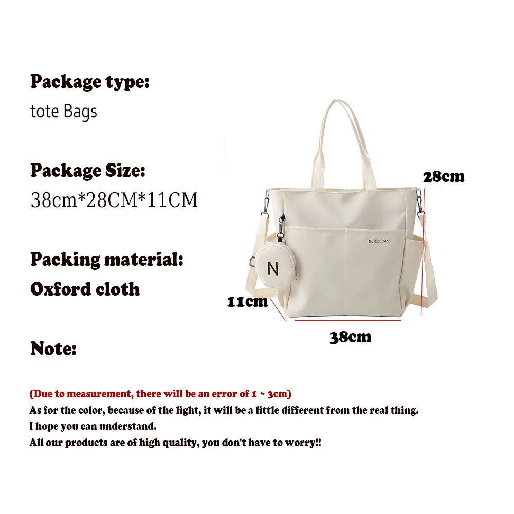 Waterproofed Women's Handbag Shoulder Crossbody Bags Oxford Tote Bag for Student Ladies Female Handbag Bolsa Bolsas Para Mujeres